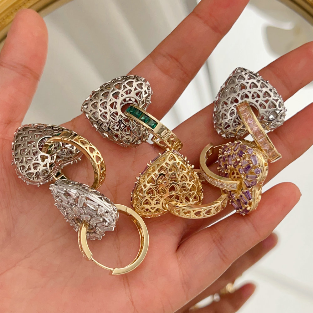 Pave zircon chunky heart earrings