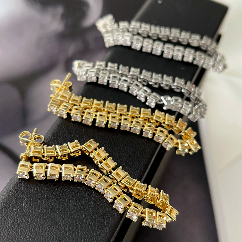 Pave zircon long earrings