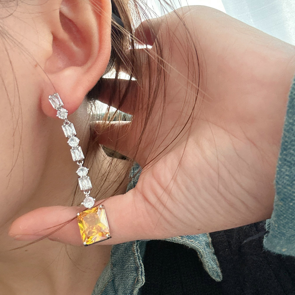Pave fine zircon long earrings