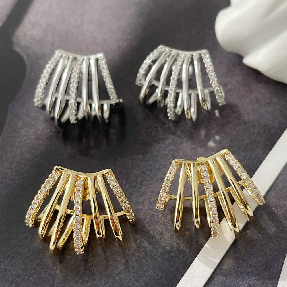 Pave zircon fan earrings