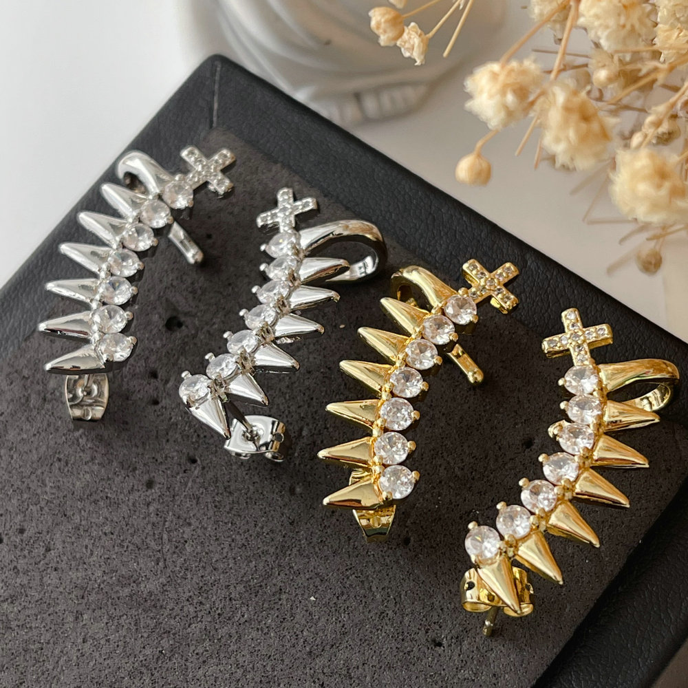 Pave arrow cross earrings