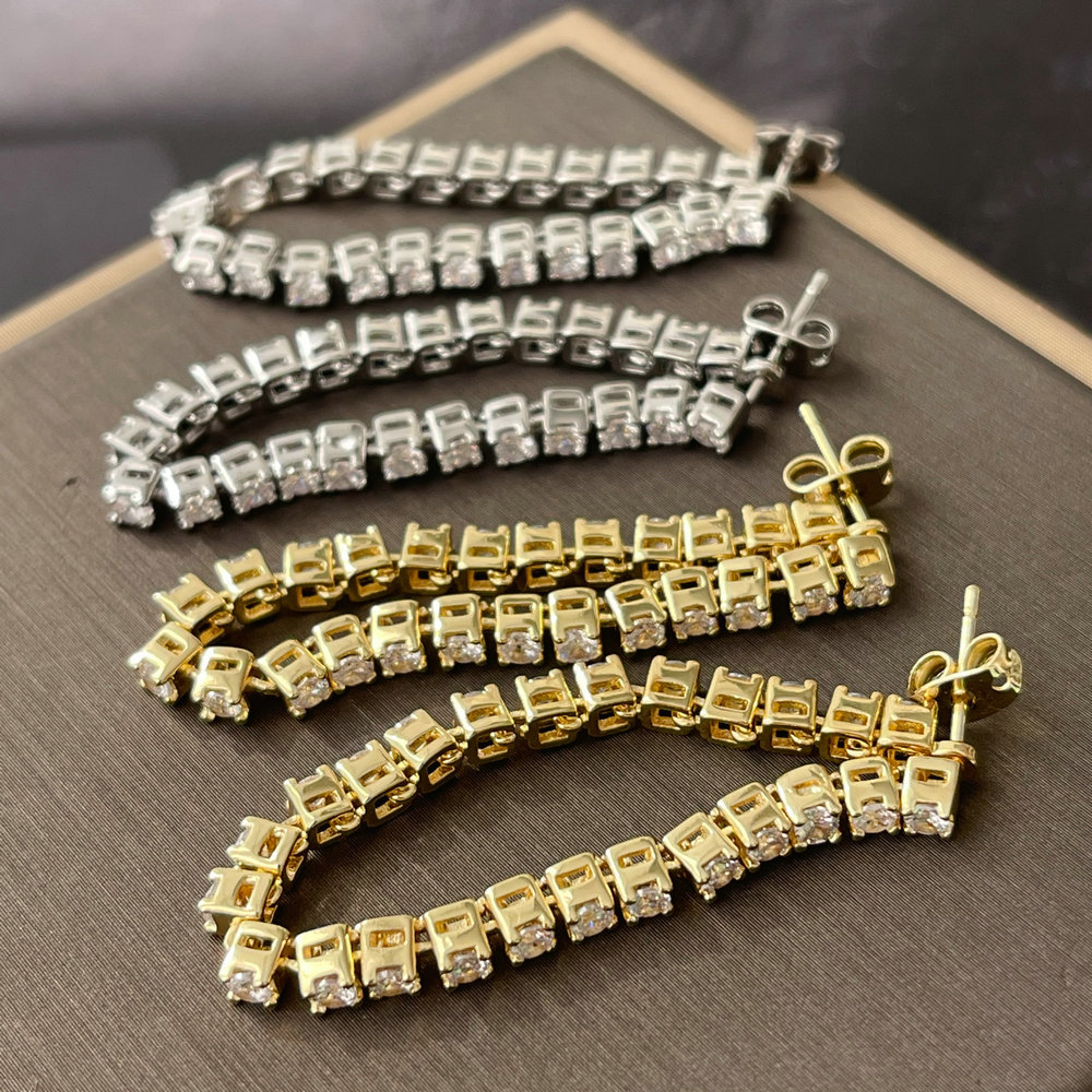 Pave zircon long earrings