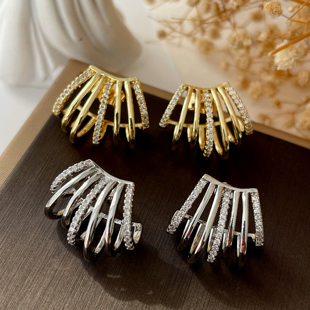 Pave zircon fan earrings