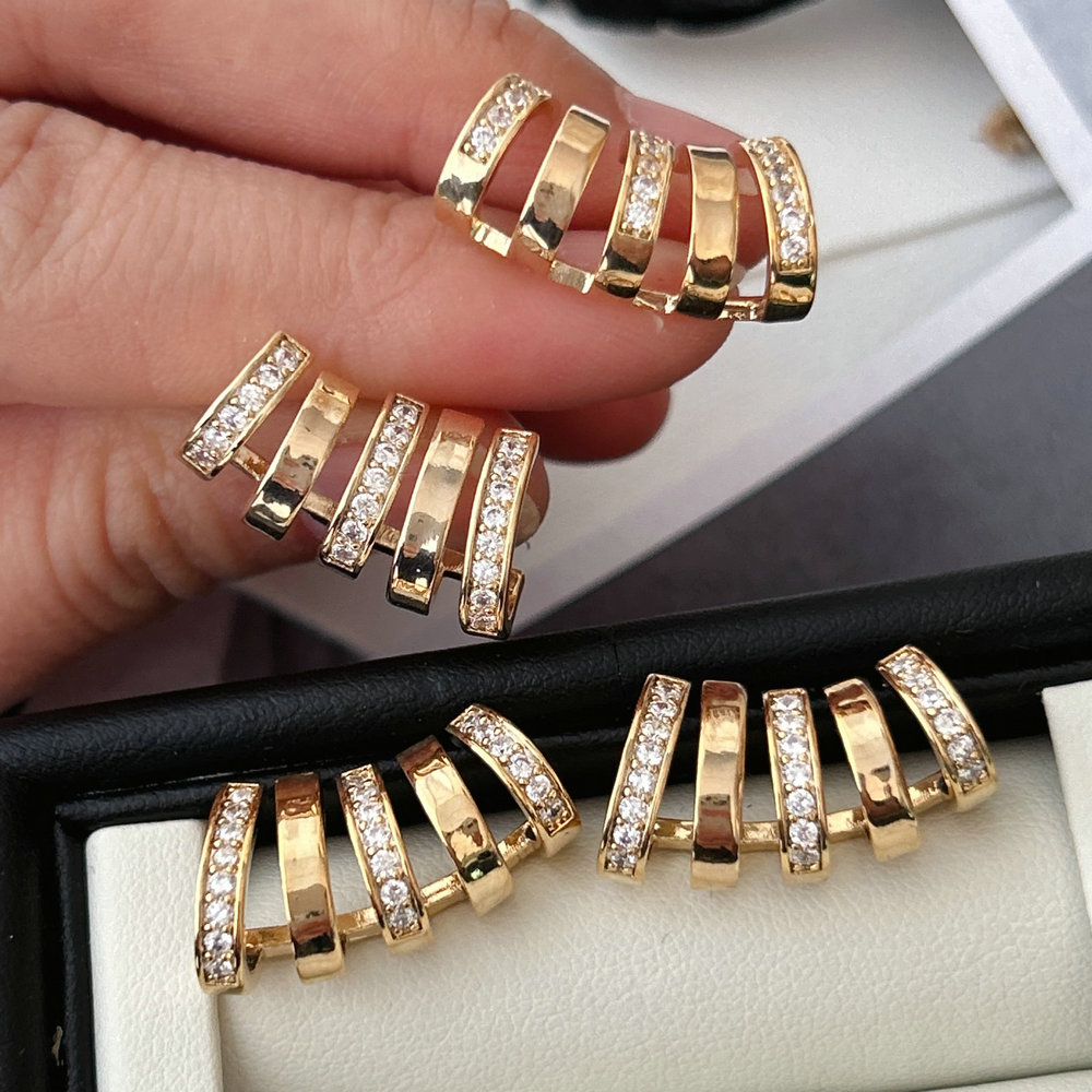 Pave zircon fan earrings