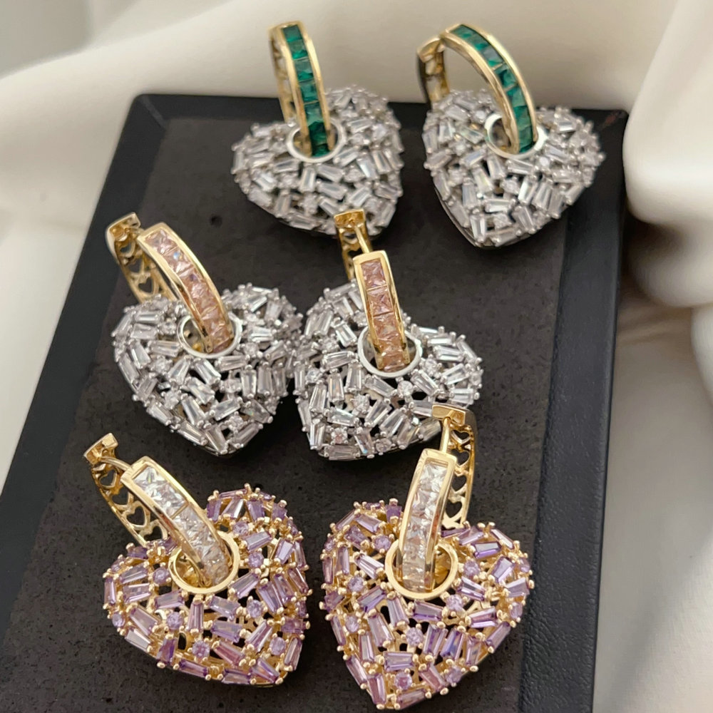 Pave zircon chunky heart earrings