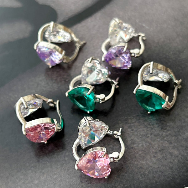 Pave heart zircon earrings