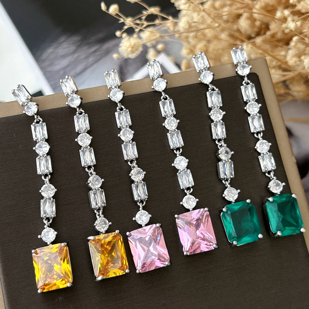 Pave fine zircon long earrings