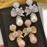 Pave zircon flower earrings