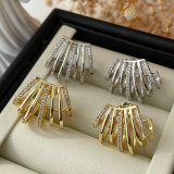 Pave zircon fan earrings