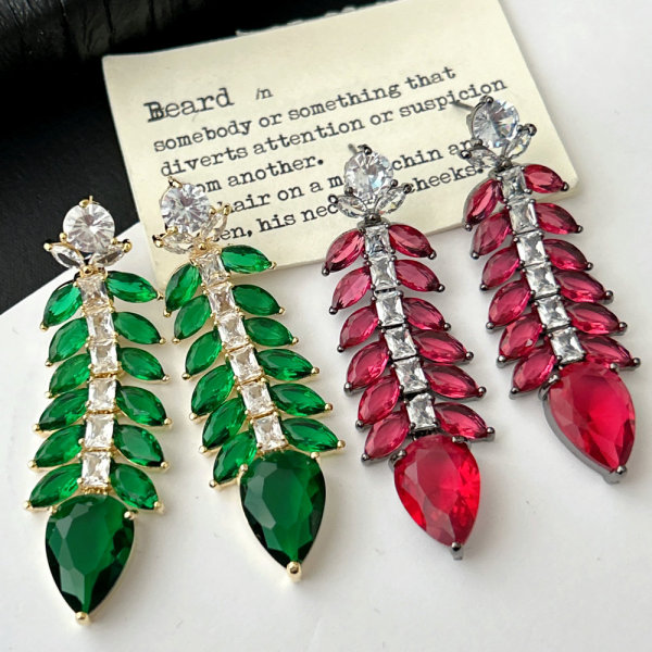 Pave zircon leaf earrings
