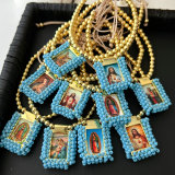 Handmade blue bead religious pendant bracelet