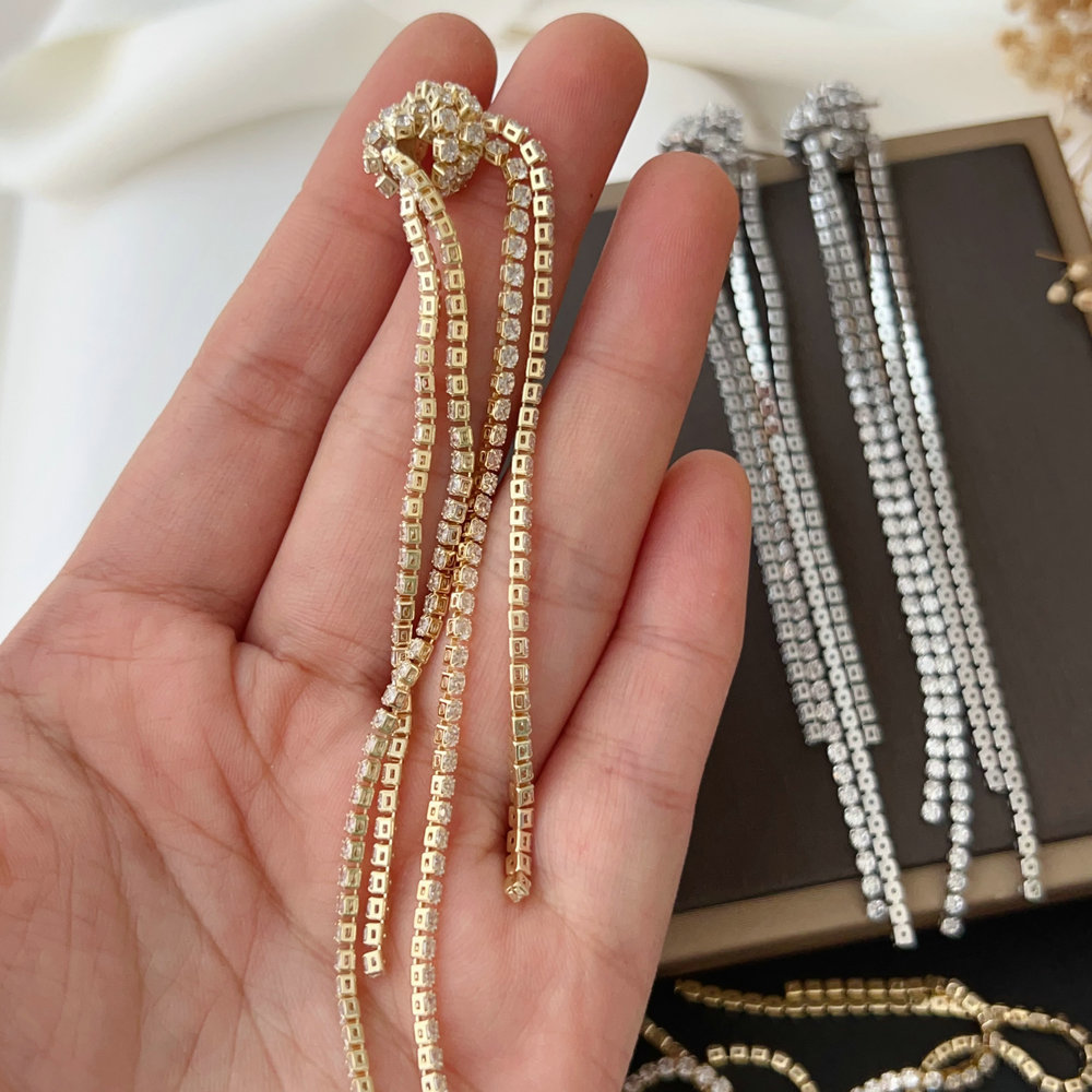 Long zircon tassel earrings