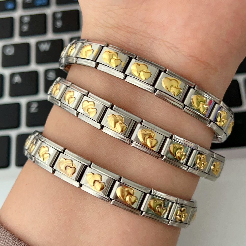 Elastic stainless steel heart bracelet