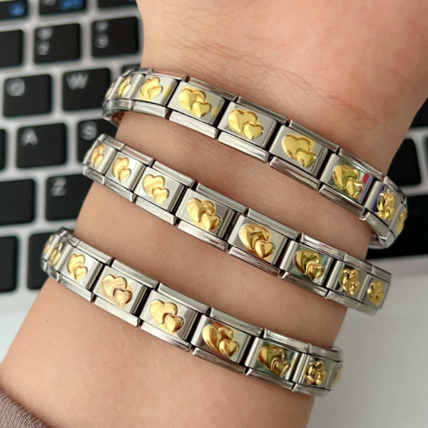 Elastic stainless steel heart bracelet