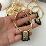 Handmade black bead religious pendant bracelet