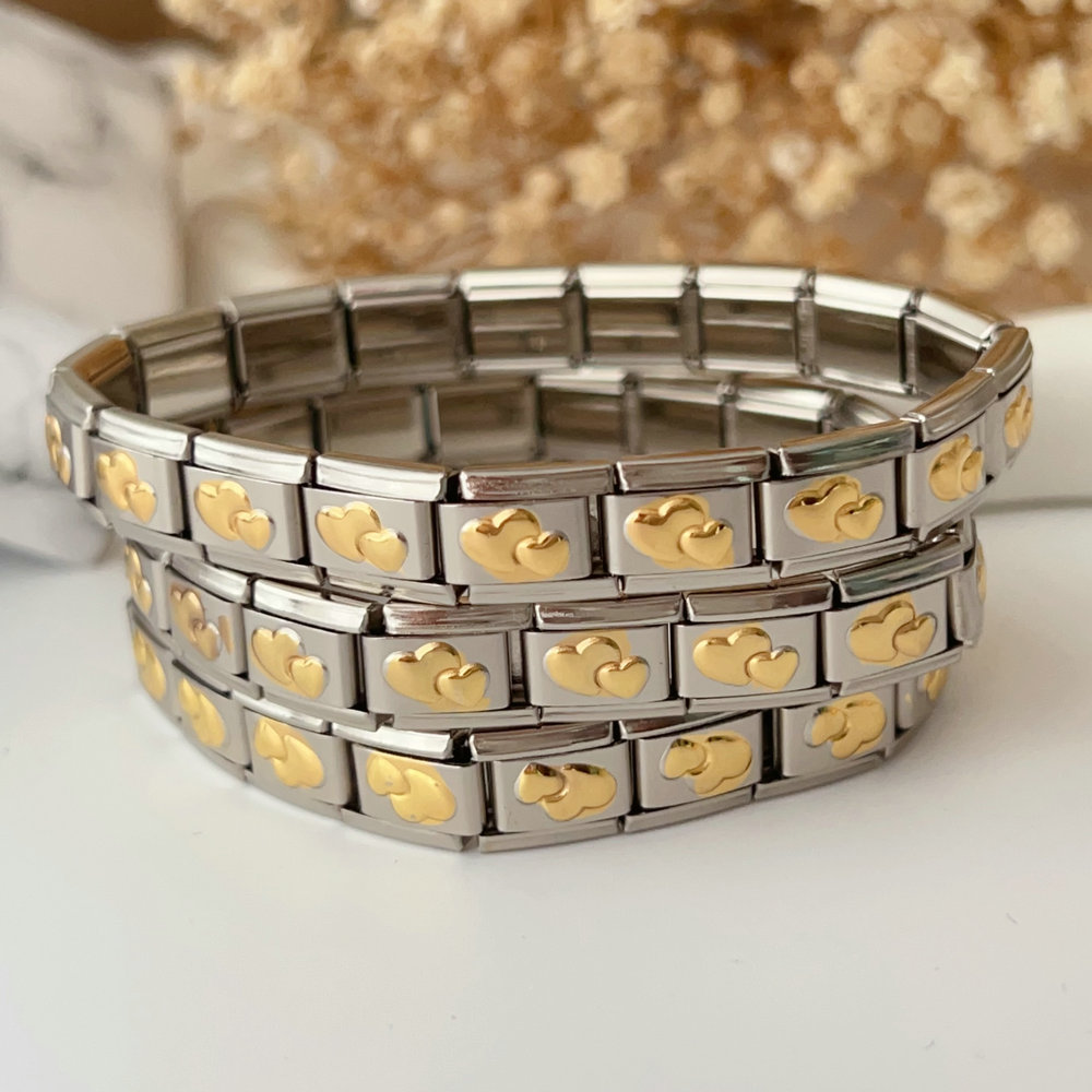 Elastic stainless steel heart bracelet