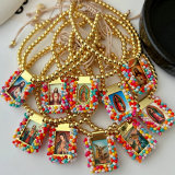 Handmade colorful bead religious pendant bracelet