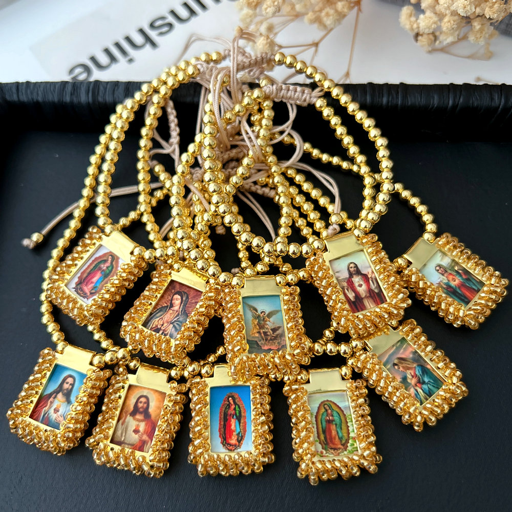 Handmade gold bead religious pendant bracelet