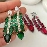 Pave zircon leaf earrings