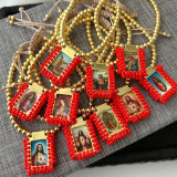 Handmade red bead religious pendant bracelet