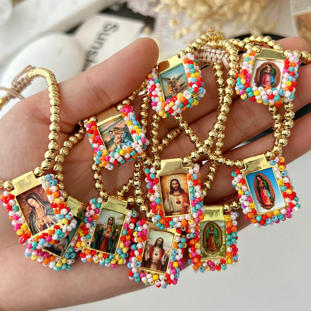 Handmade colorful bead religious pendant bracelet