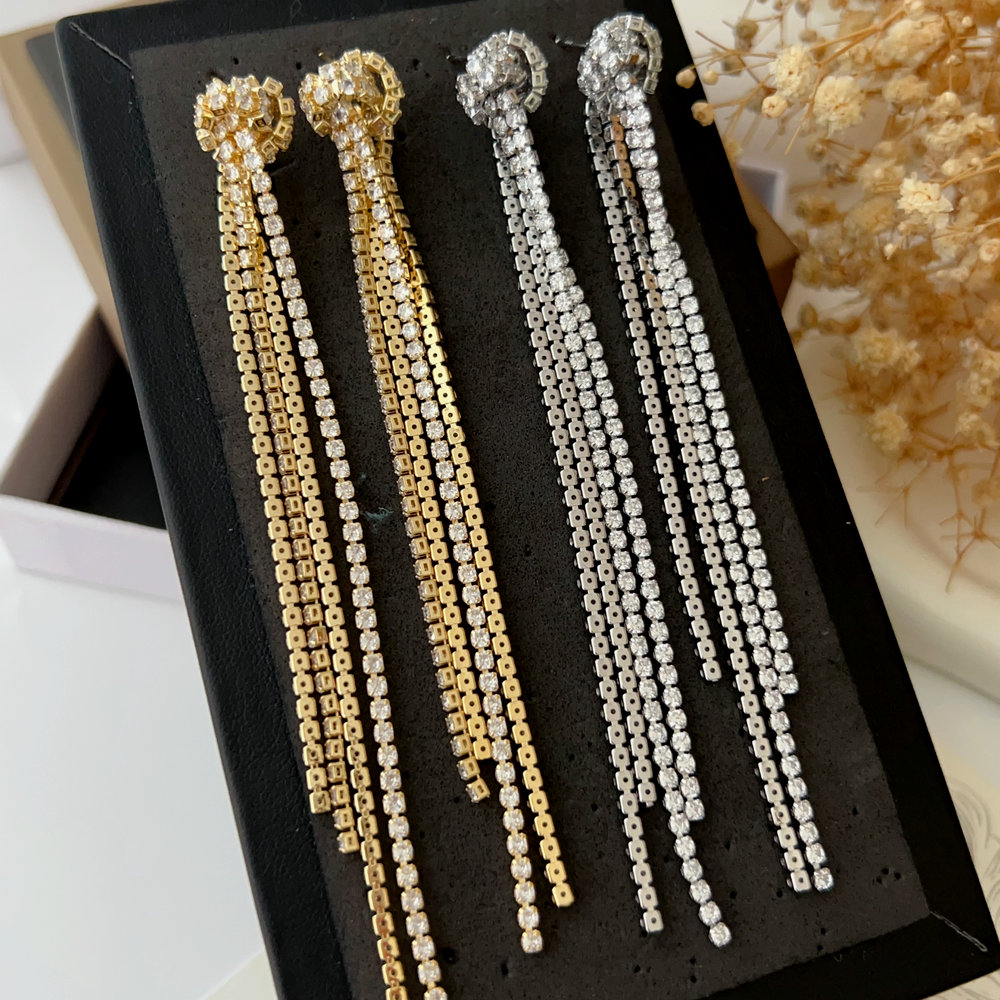 Long zircon tassel earrings