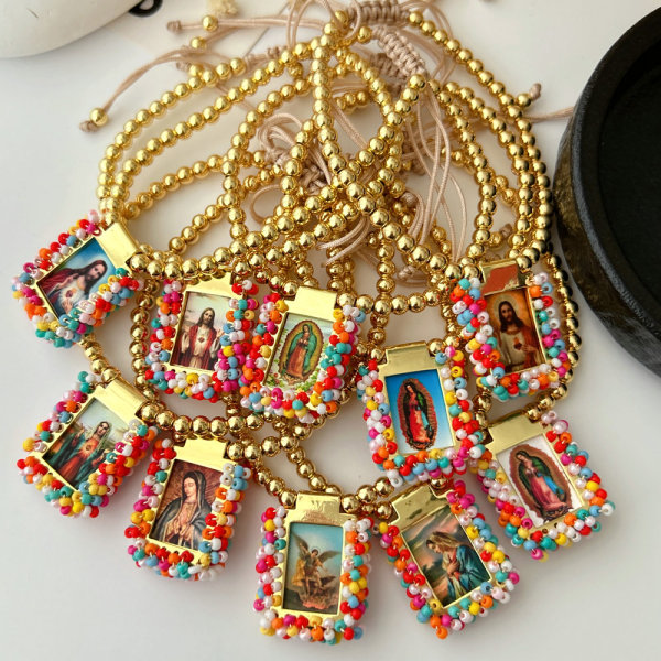 Handmade colorful bead religious pendant bracelet