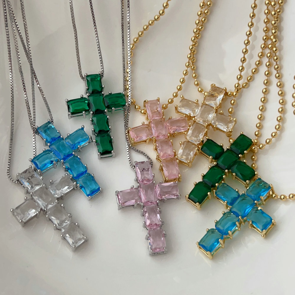 Pave zircon cross pendant necklace