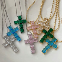 Pave zircon cross pendant necklace