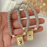 Pave heart square charm bracelet