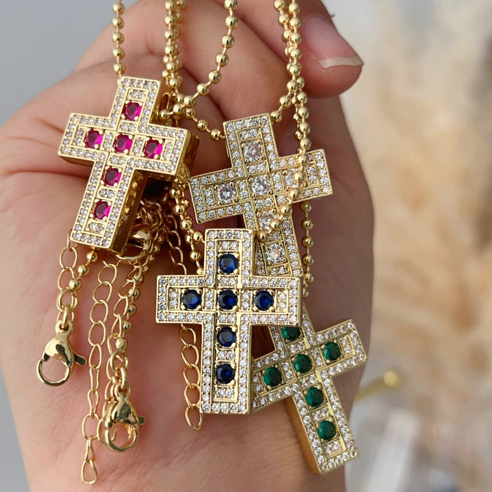 Pave cross pendant necklace