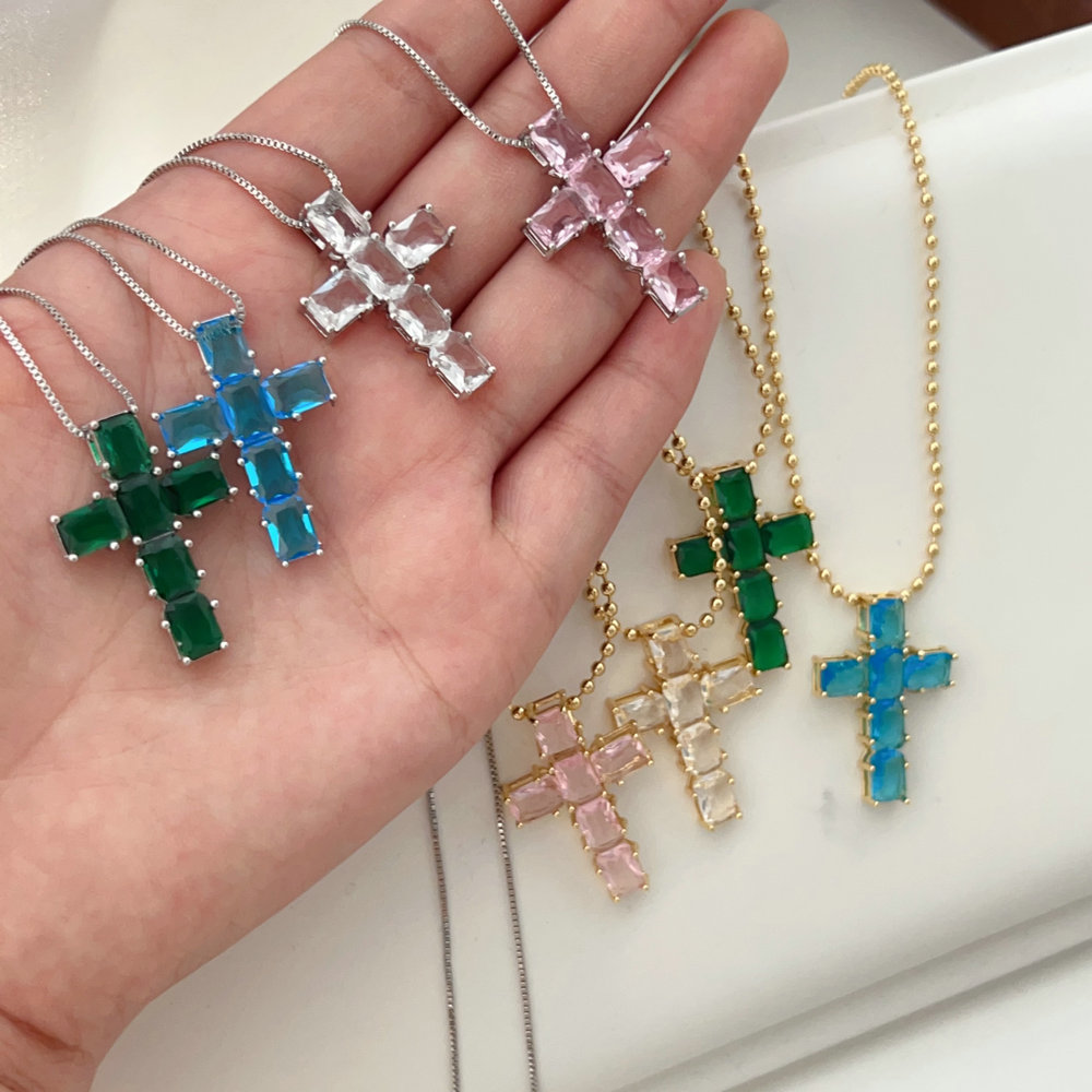 Pave zircon cross pendant necklace