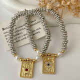 Pave heart square charm bracelet