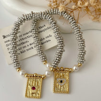 Pave heart square charm bracelet