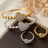 Pave heart bangle set with ring