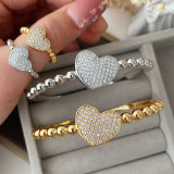 Pave heart bangle set with ring