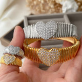 Pave heart bangle set with ring