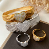 Pave heart bangle set with ring