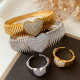 Pave heart bangle set with ring