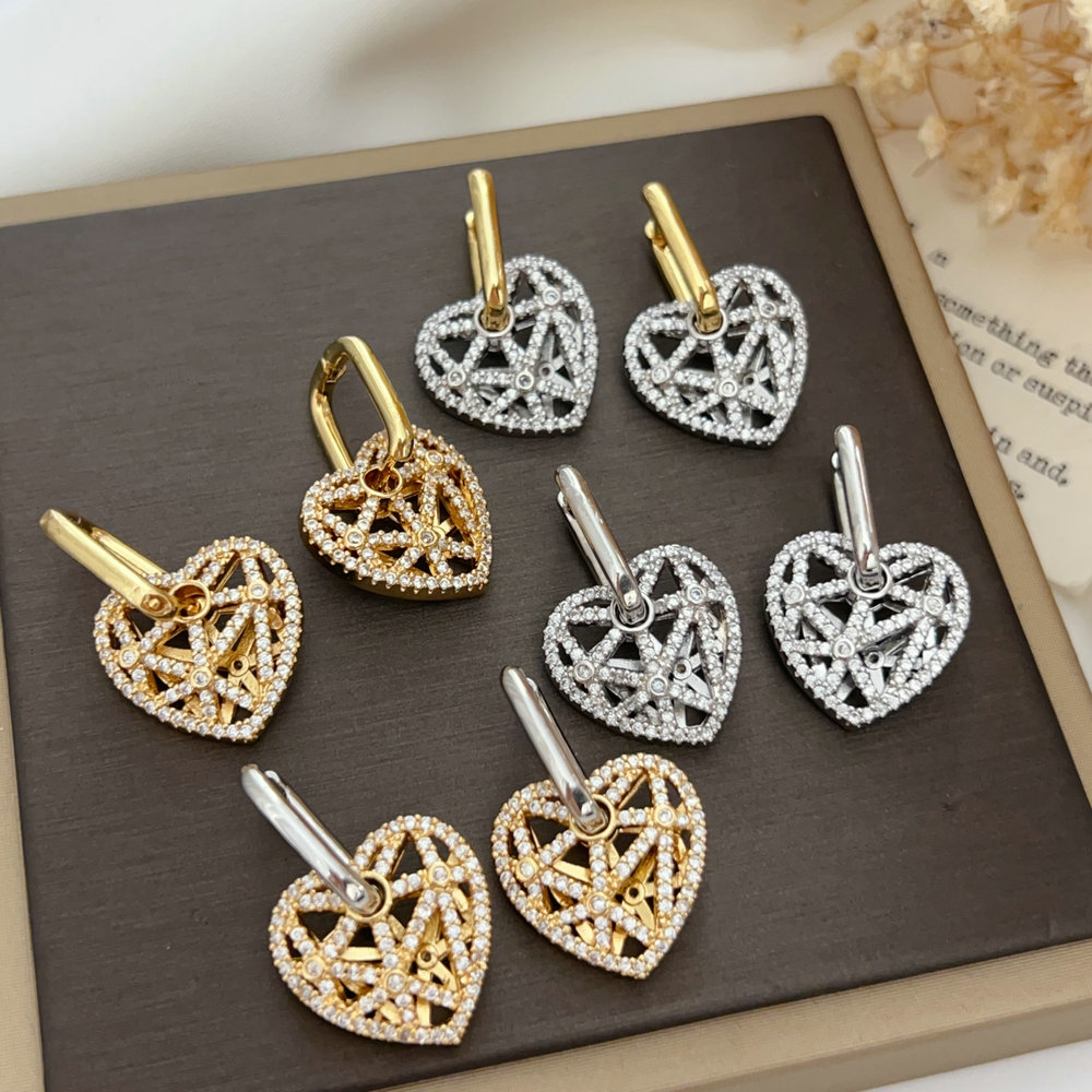 Pave heart charm earrings