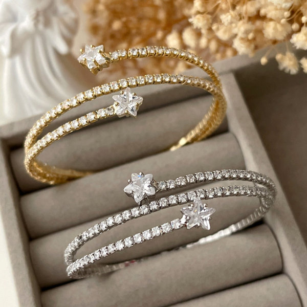 Pave star crystal bangle