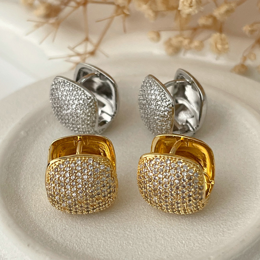 Pave square earrings