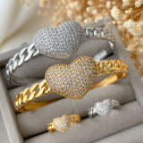 Pave heart bangle set with ring