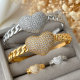 Pave heart bangle set with ring