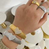 Pave heart bangle set with ring