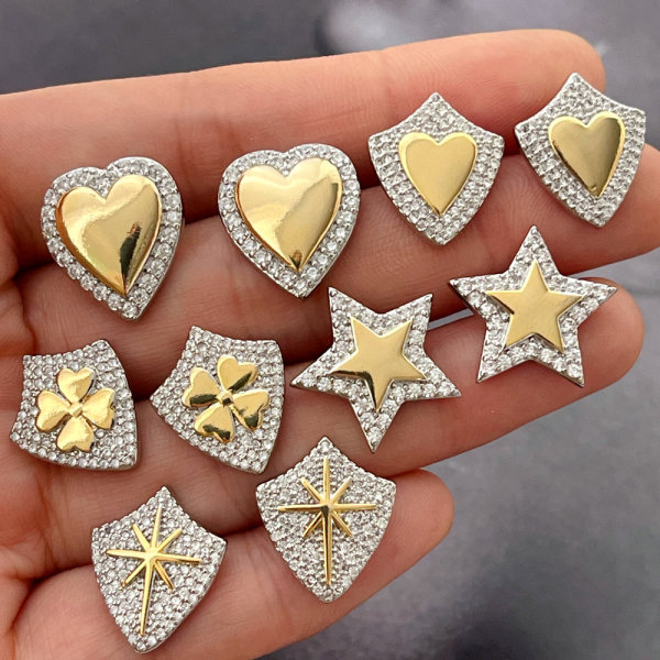 Pave heart star earrings