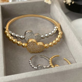 Pave heart bangle set with ring