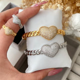 Pave heart bangle set with ring