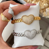 Pave heart bangle set with ring
