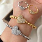 Pave heart bangle set with ring